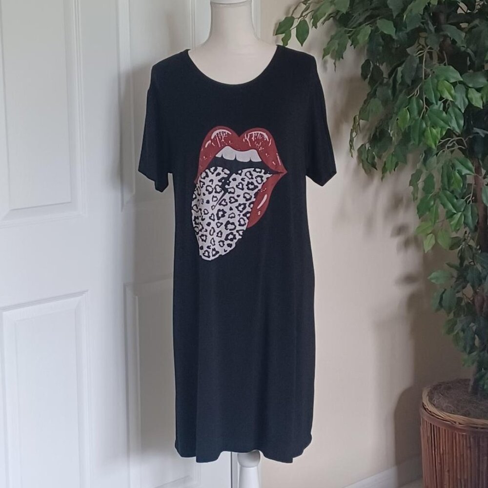 LIKE NEW! Mazik Rolling Stones Black Tee Shirt Dress Size Medium